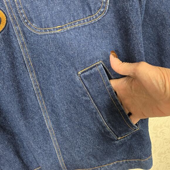 VTG Knockout Denim Jacket Sz 2XL Blue Quarter Zip Pullover Logo USA - Picture 4 of 16